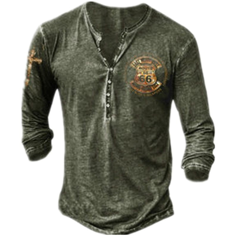 Men's Casual V-neck Long-sleeved T-shirt